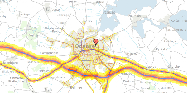 Trafikstøjkort på Isgårdsvej 18, 5000 Odense C