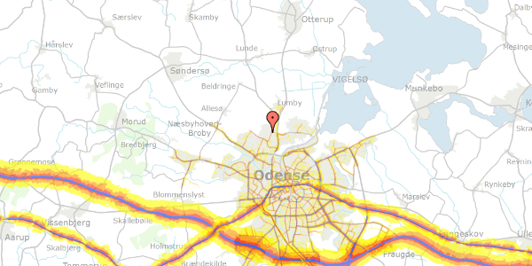 Trafikstøjkort på Larsskovgyden 34, 5270 Odense N