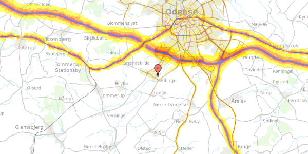 Trafikstøjkort på Liljevej 3, 5250 Odense SV