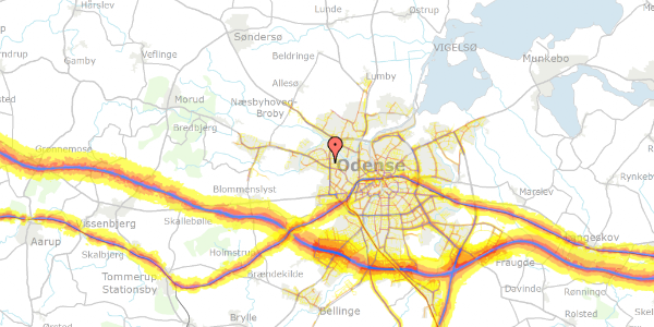 Trafikstøjkort på Lucernevej 3, 5210 Odense NV