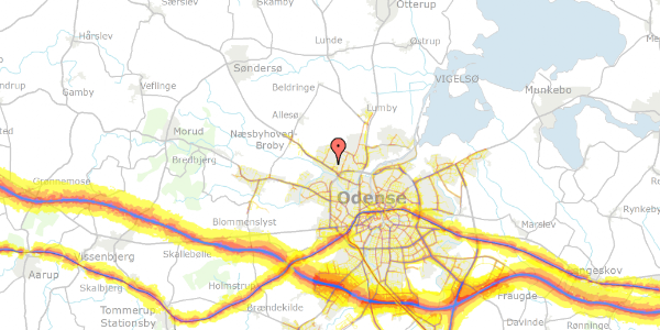 Trafikstøjkort på Majorvangen 10, 5270 Odense N