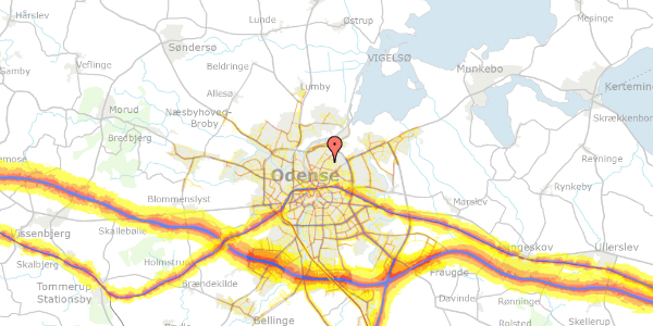 Trafikstøjkort på Monbergsvej 10, 5000 Odense C