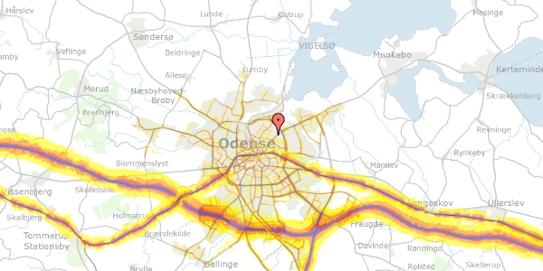 Trafikstøjkort på Monbergsvej 57, 3. th, 5000 Odense C