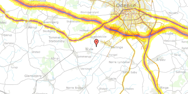 Trafikstøjkort på Møllegyden 98, 5250 Odense SV