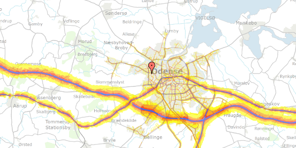 Trafikstøjkort på Njalsvej 25, 5210 Odense NV