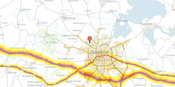 Trafikstøjkort på Næsbygårdsvej 38, 5270 Odense N