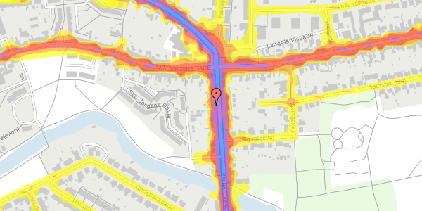 Trafikstøjkort på Palnatokesvej 7, 5000 Odense C