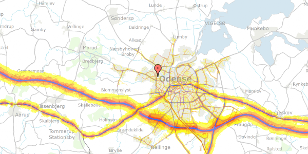 Trafikstøjkort på Rubinvej 25, 5210 Odense NV