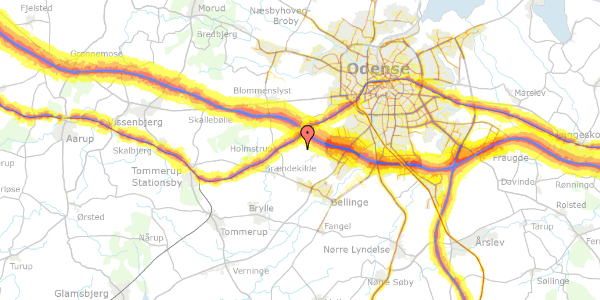 Trafikstøjkort på Ruegyden 42, 5250 Odense SV