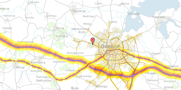 Trafikstøjkort på Spangsvej 58, 5210 Odense NV