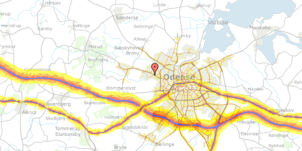 Trafikstøjkort på Stellavej 15, 5210 Odense NV