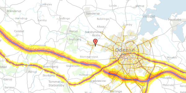 Trafikstøjkort på Stentevangen 8, 5210 Odense NV