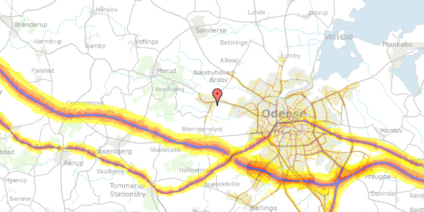 Trafikstøjkort på Stentevangen 9, 5210 Odense NV