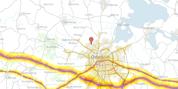 Trafikstøjkort på Storkeløkken 37, 5270 Odense N