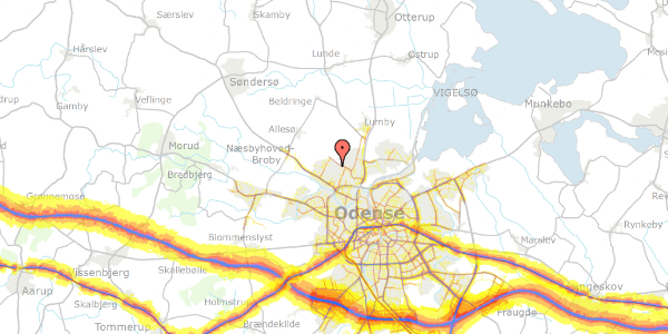 Trafikstøjkort på Storkeløkken 256, 5270 Odense N