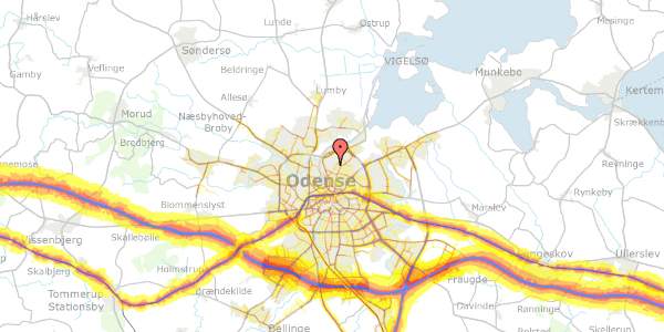 Trafikstøjkort på Strynøgade 3, st. th, 5000 Odense C