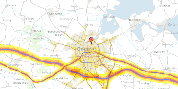 Trafikstøjkort på Strynøgade 10, 2. th, 5000 Odense C