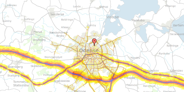 Trafikstøjkort på Strynøgade 11, 2. th, 5000 Odense C