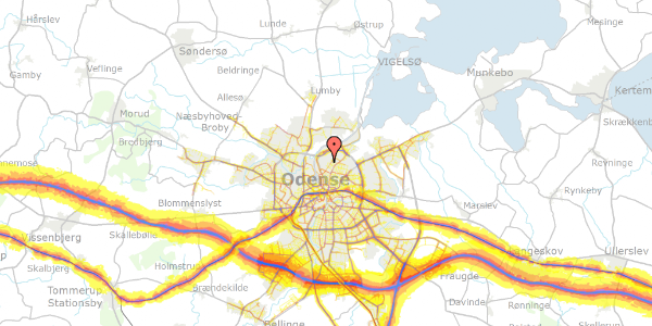 Trafikstøjkort på Strynøgade 12, 1. th, 5000 Odense C