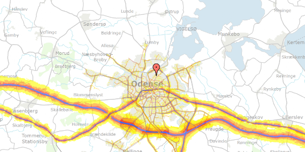 Trafikstøjkort på Strynøgade 19, 2. th, 5000 Odense C