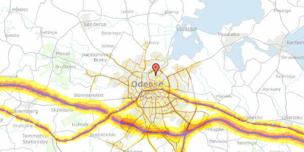 Trafikstøjkort på Strynøgade 20, 2. th, 5000 Odense C