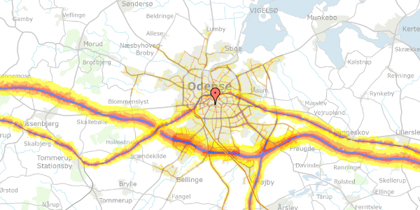 Trafikstøjkort på Søndergade 10, st. , 5000 Odense C