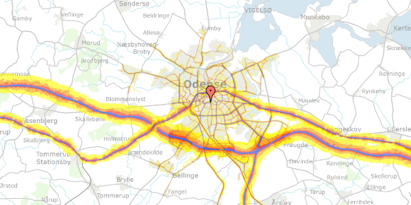 Trafikstøjkort på Søndergade 12B, st. , 5000 Odense C