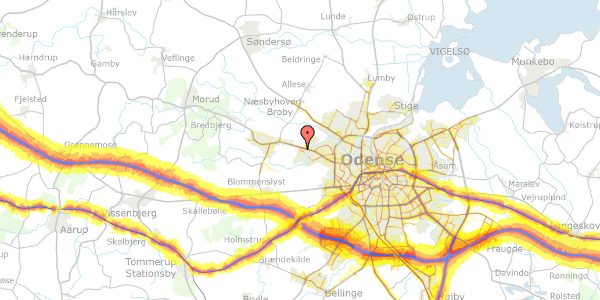 Trafikstøjkort på Tyrsbjergvej 21N, 5210 Odense NV