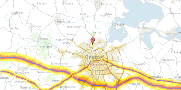 Trafikstøjkort på Tønnesvej 33, 5270 Odense N