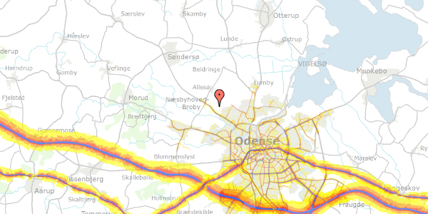 Trafikstøjkort på Valkendrupsgyden 29, 5270 Odense N