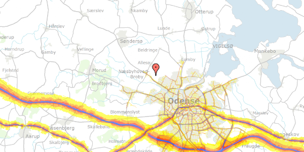 Trafikstøjkort på Valkendrupsgyden 79, 5270 Odense N