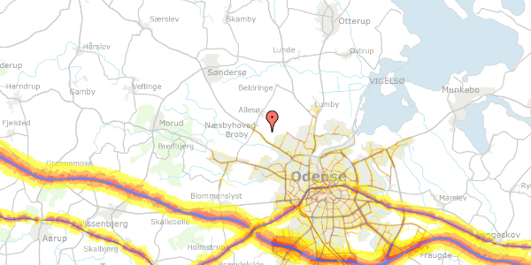 Trafikstøjkort på Valkendrupsgyden 131, 5270 Odense N