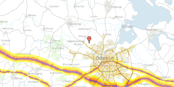 Trafikstøjkort på Valkendrupsgyden 137, 5270 Odense N