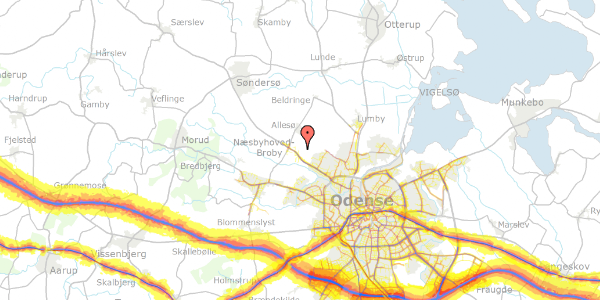 Trafikstøjkort på Valkendrupsgyden 141, 5270 Odense N