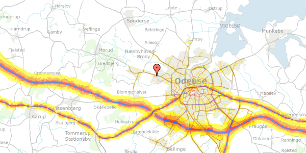 Trafikstøjkort på Vesterløkken 28, 5210 Odense NV