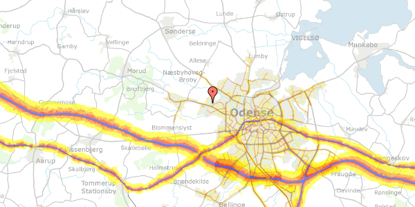 Trafikstøjkort på Villestoftehaven 209, 5210 Odense NV