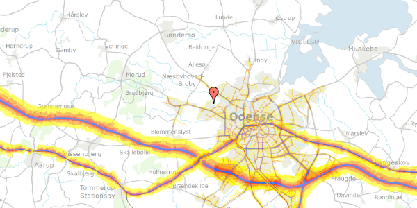 Trafikstøjkort på Villestoftehegnet 107, 5210 Odense NV