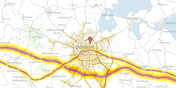 Trafikstøjkort på Windelsvej 25, 5000 Odense C