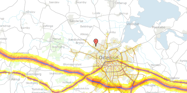 Trafikstøjkort på Ærtebjerggårdvej 118, 5270 Odense N