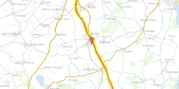 Trafikstøjkort på Dybdalgårdvej 5, 5750 Ringe