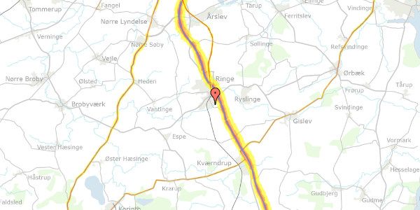 Trafikstøjkort på Dybdalgårdvej 29, 5750 Ringe