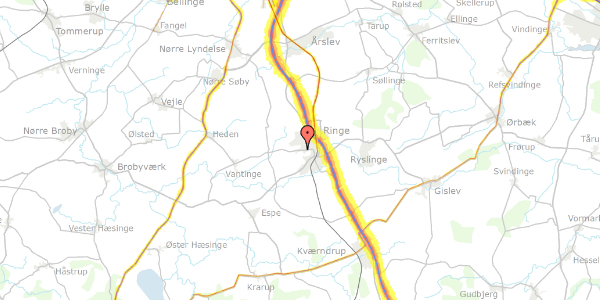 Trafikstøjkort på Gestelevvej 7, 5750 Ringe