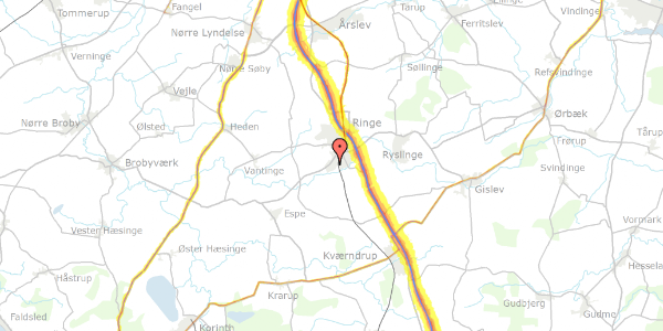 Trafikstøjkort på Kildevangen 7, 5750 Ringe