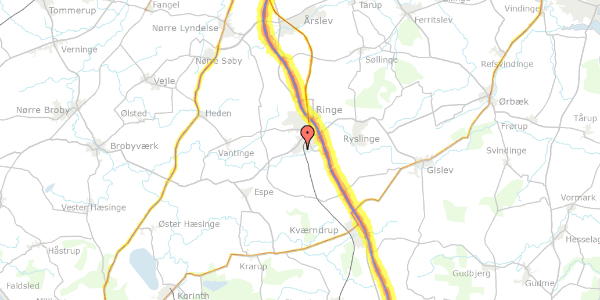 Trafikstøjkort på Kildevangen 68, 5750 Ringe