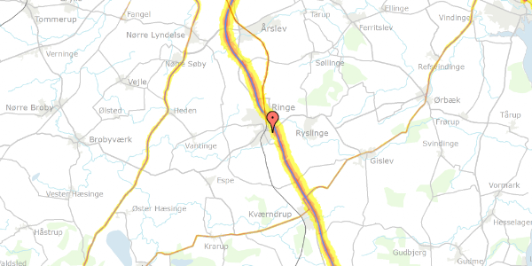 Trafikstøjkort på Kløvervej 7, 5750 Ringe