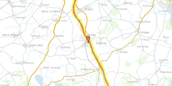 Trafikstøjkort på Svendborgvej 7, 5750 Ringe