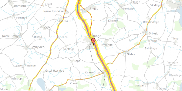 Trafikstøjkort på Svendborgvej 33, 5750 Ringe