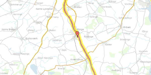 Trafikstøjkort på Svendborgvej 39, 5750 Ringe