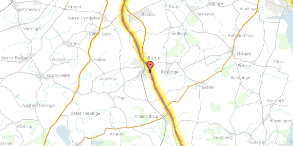 Trafikstøjkort på Tingagervej 13, 5750 Ringe