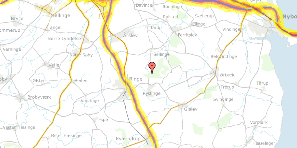 Trafikstøjkort på Nørremarksgyden 7, 5856 Ryslinge